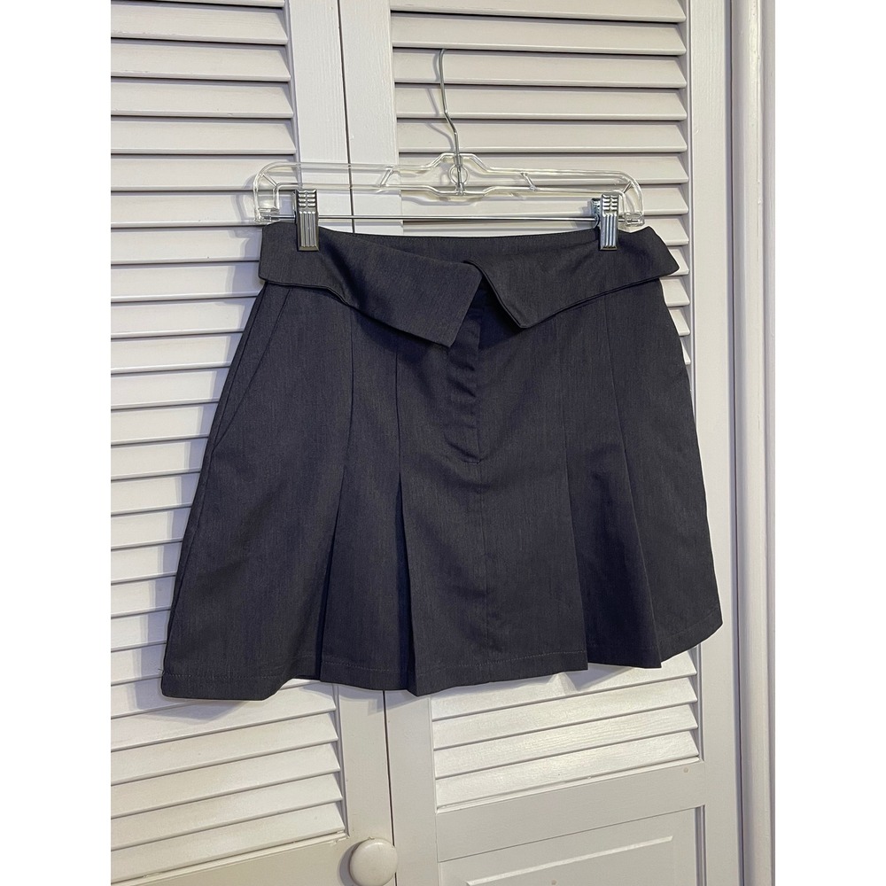 Noisy May Pleated Mini Skirt Charcoal Grey Asymmetric Waist Size XS